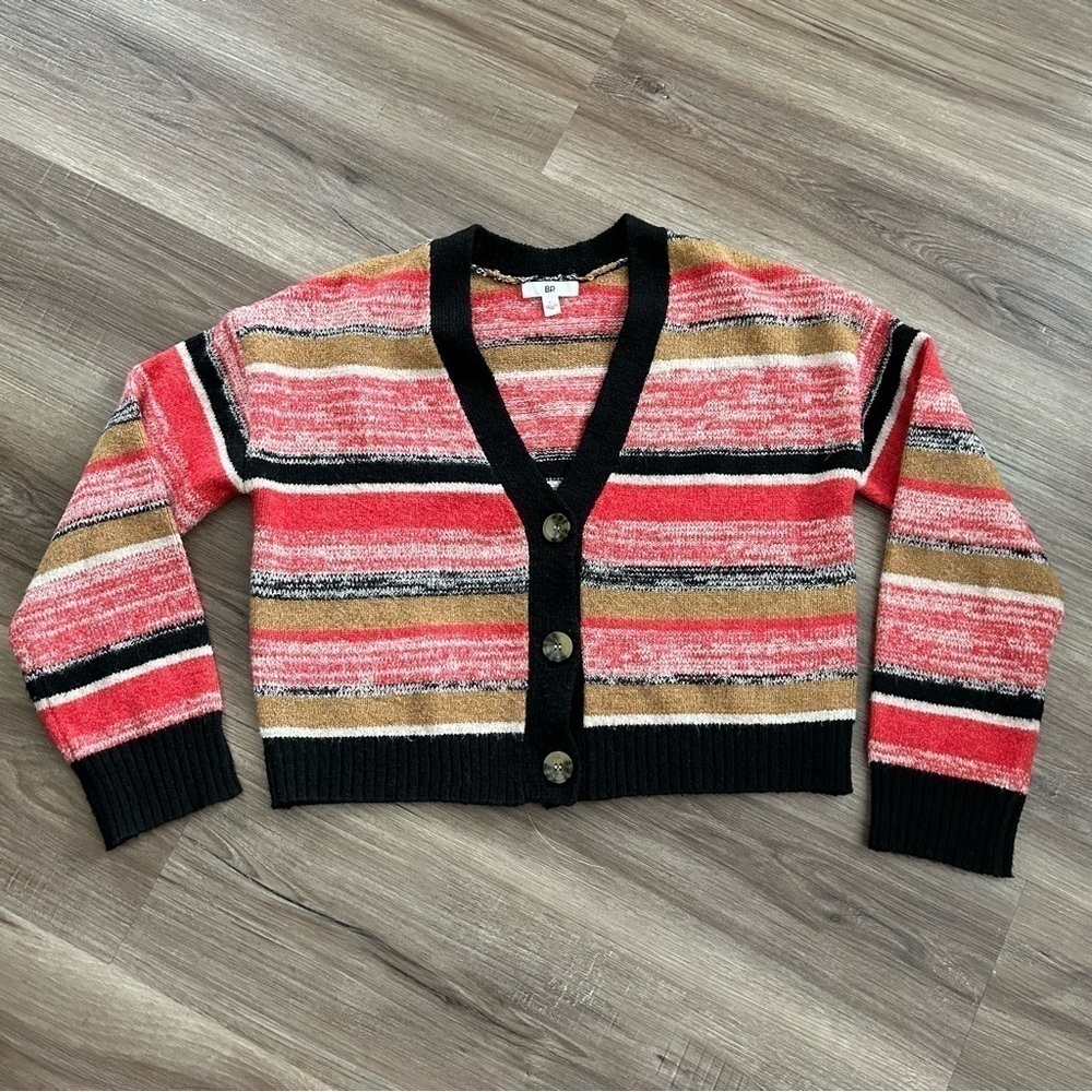 BP. Multicolored Stripe Semi-Cropped Knit Cardigan Women Size X-Small